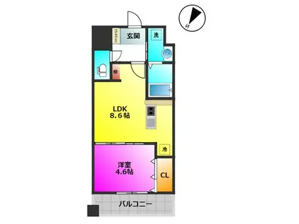CAISSE大橋ケイス オオハシ(1LDK/10階)の間取り写真
