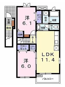 エテルノ デーア B(2LDK/2階)の間取り写真