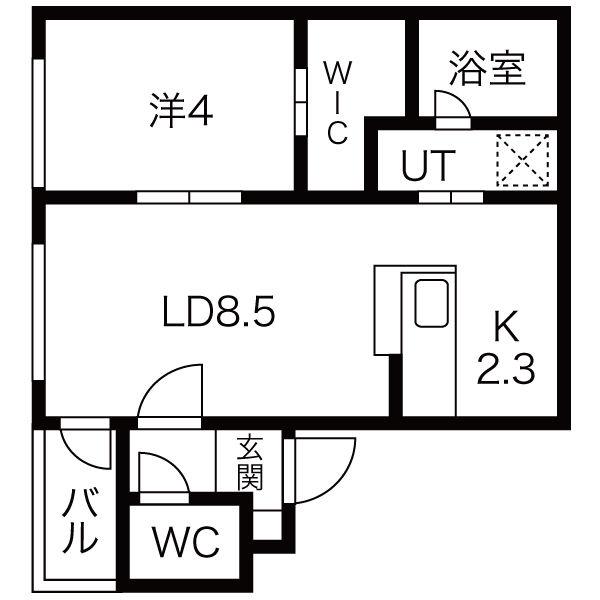 クロスティア南円山(1LDK/5階)の間取り写真