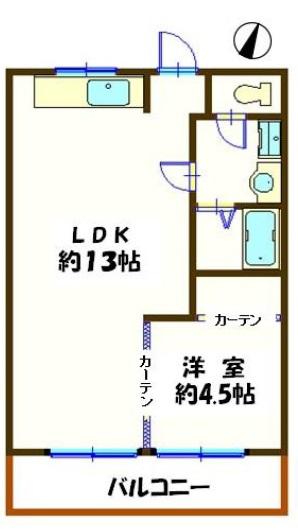 グリーハイツ大和(1LDK/5階)の間取り写真