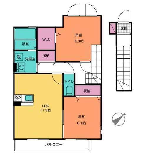 プランドール・ビアン(2LDK/2階)の間取り写真