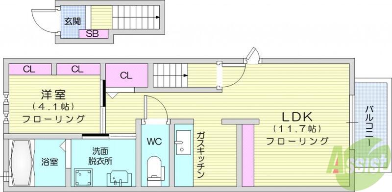 ビオーラ・Ⅰ(1LDK/2階)の間取り写真