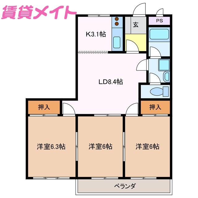メゾン ソルジェンテ(3LDK/3階)の間取り写真