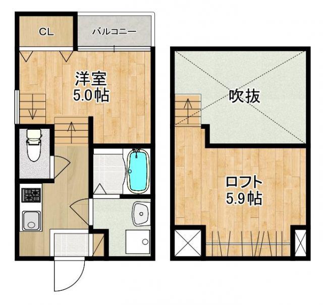 MODERN PALAZZO 福田町B(1SK/2階)の間取り写真