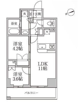 レジディア新御徒町II(2LDK/9階)の間取り写真