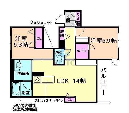 フォンテボヌール5(2LDK/1階)の間取り写真