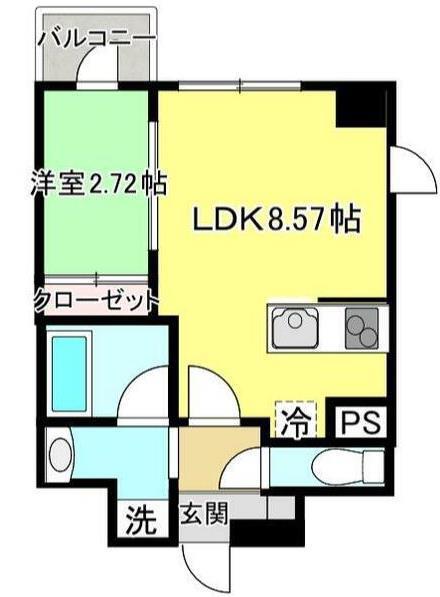 APPLE原町(1LDK/3階)の間取り写真