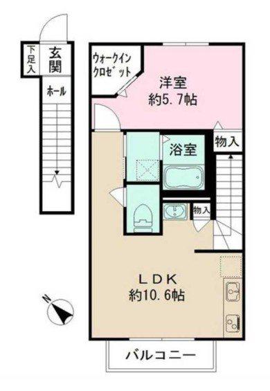 アスピレイション(1LDK/2階)の間取り写真