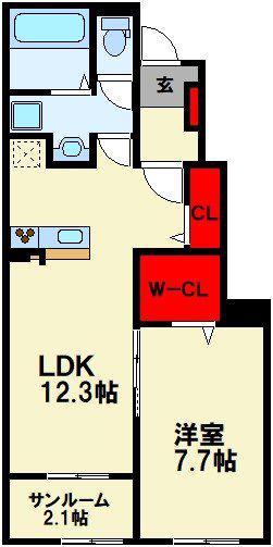 LUXOR G I(1LDK/1階)の間取り写真