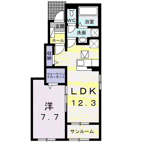 インスラ トウガネ D(1LDK/1階)の間取り写真