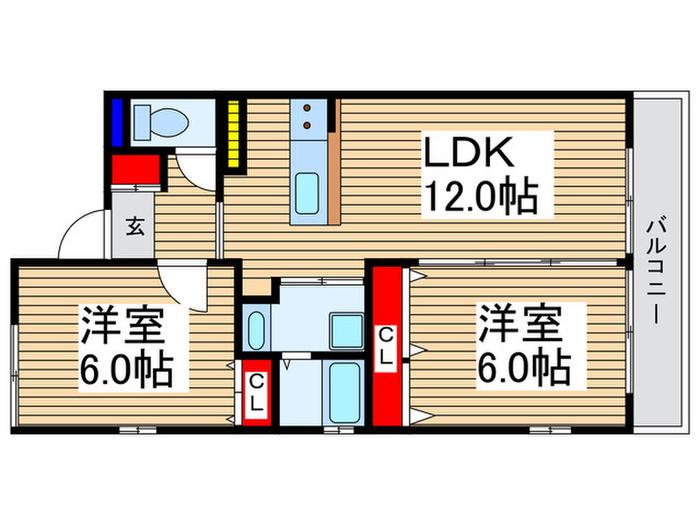 グランドヒルズA(2LDK/2階)の間取り写真