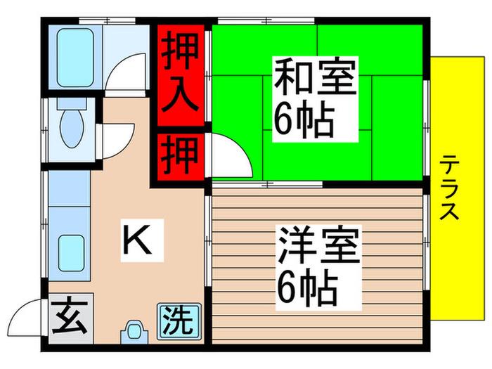 梵天塚ハイツ(2K/1階)の間取り写真