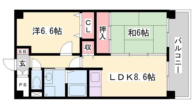 リアライズ加古川II(2LDK/5階)の間取り写真