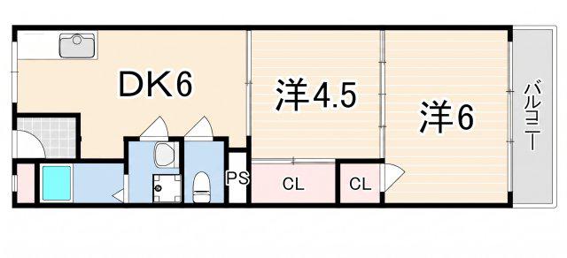 エルパラッツォ本山南(2DK/1階)の間取り写真