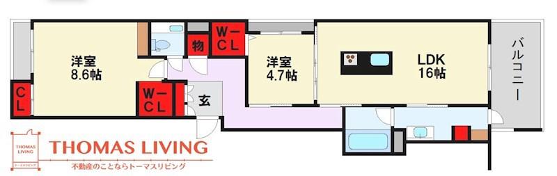  SHAMAISON LUXUAR平尾山荘通(2LDK/3階)の間取り写真