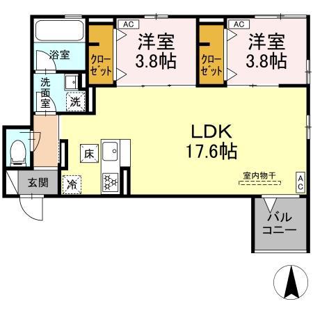 セレスティア南花畑V(2LDK/1階)の間取り写真