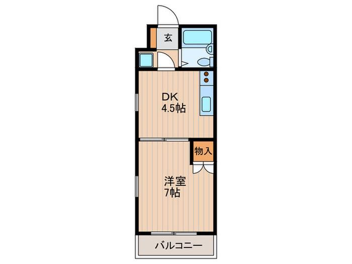 ビューフラット稲毛(1DK/2階)の間取り写真