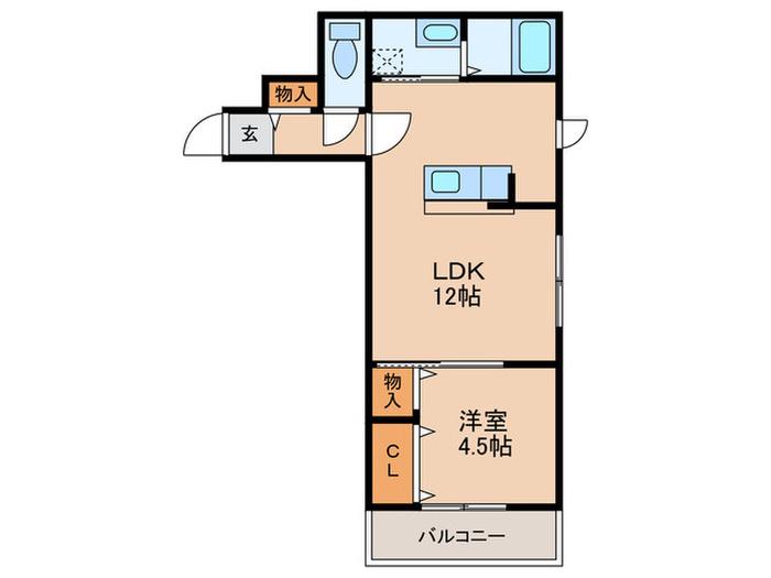 フェリーチェ西田(1LDK/2階)の間取り写真