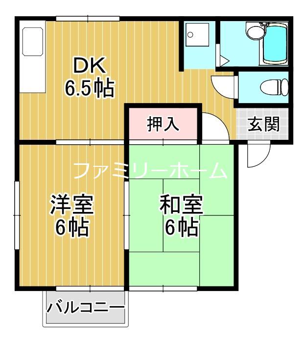 コーポカリベB(2DK/2階)の間取り写真