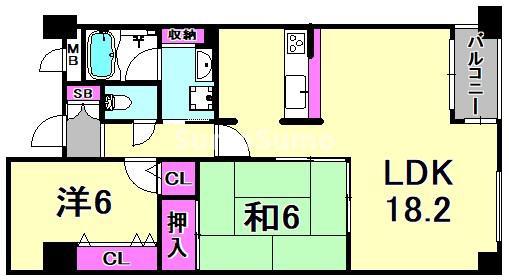 ソフィア塚口(2LDK/5階)の間取り写真
