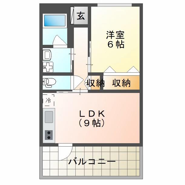 TKマンション(1LDK/2階)の間取り写真