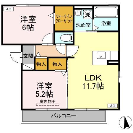 サニーホームズ(2LDK/2階)の間取り写真