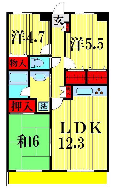 エクセラン三郷(3LDK/3階)の間取り写真