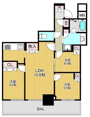 リヴァリエA棟(3SLDK/9階)の間取り写真
