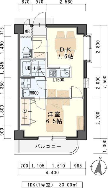 WISH BONE HILLS(1DK/4階)の間取り写真