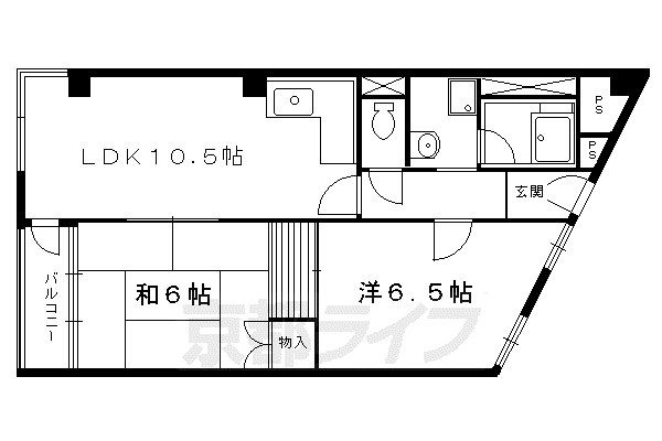 京福修学院マンション(2LDK/2階)の間取り写真
