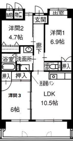 メゾン八杉(3LDK/4階)の間取り写真