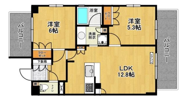 コンフィアル赤木(2LDK/2階)の間取り写真