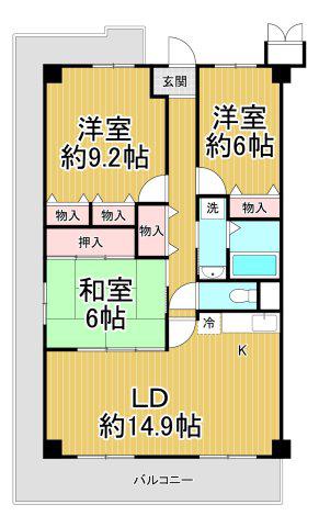 ヴィオレット宝塚(3LDK/6階)の間取り写真