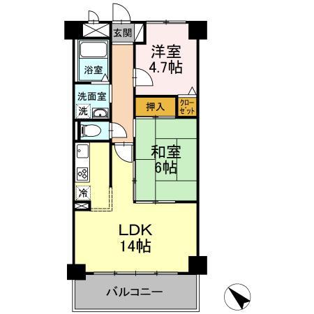 モニュメントスクウェア 壱番館(2LDK/1階)の間取り写真