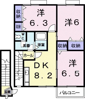 クレセント上乃木C(3DK/2階)の間取り写真