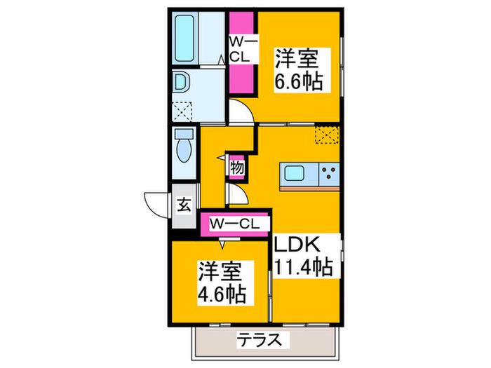 ポルトボヌール(2LDK/1階)の間取り写真