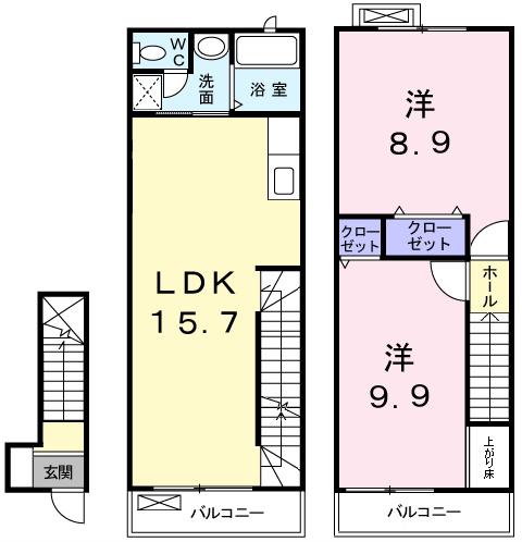 ヴィエント(2LDK/2階)の間取り写真