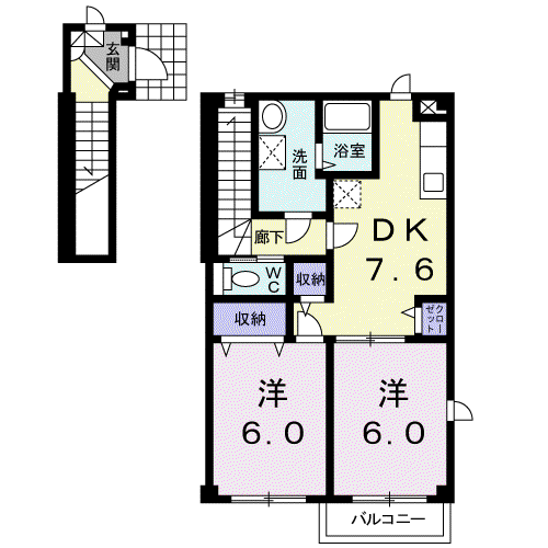 CASA AVANTI(2DK/2階)の間取り写真