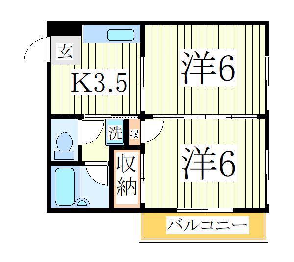サニーフラットB(2DK/2階)の間取り写真