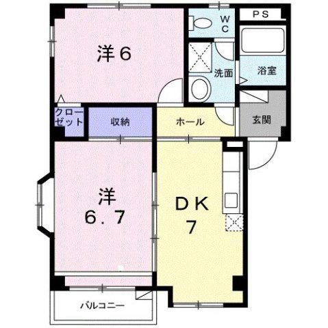 ドムス・サンセールII(2DK/1階)の間取り写真