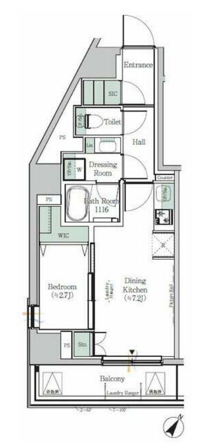 ONE ROOF RESIDENCE KIBA ウエスト(1DK/2階)の間取り写真