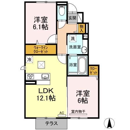 メゾン・エスポワールIIB棟(2LDK/1階)の間取り写真
