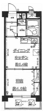 ライオンズマンション新板橋(1DK/1階)の間取り写真