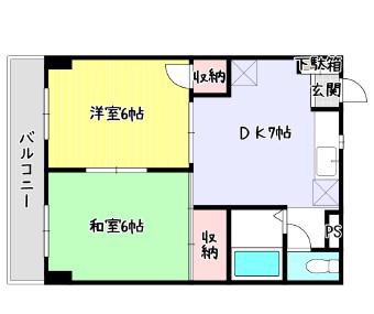 フジハイツⅠ(2DK/1階)の間取り写真