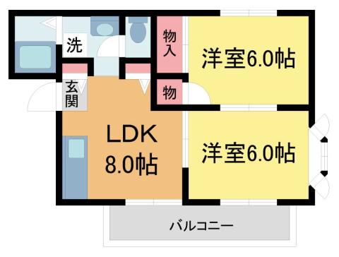 CREA御殿山C(2DK/2階)の間取り写真