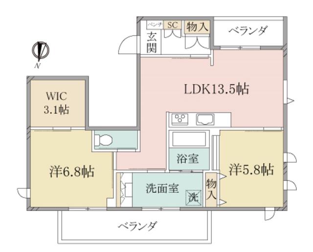 ヘーベルヴィレッジ西荻窪善福寺フォルス善福寺III(2LDK/3階)の間取り写真