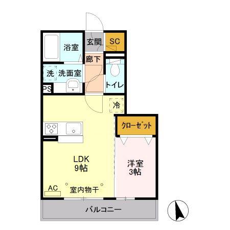ペルス・ネージュ(1LDK/2階)の間取り写真