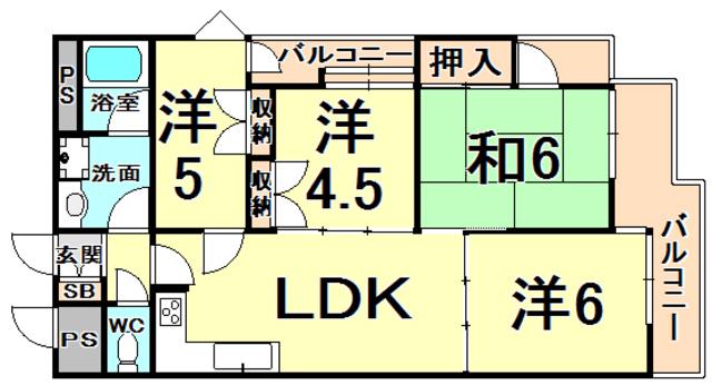 ネオダイキョー甲子園II(4LDK/4階)の間取り写真