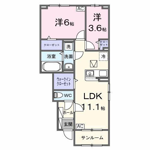 ミルキーウェイ(2LDK/1階)の間取り写真