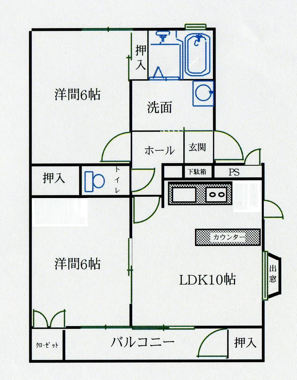 ハートフルハヤシ(2LDK/2階)の間取り写真